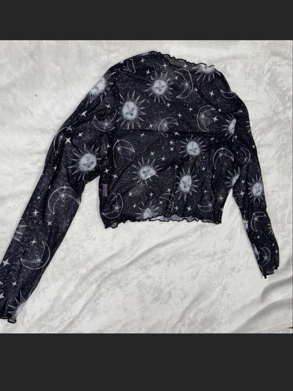 SHEIN Black Sheer Celestial Long-Sleeve Crop Top